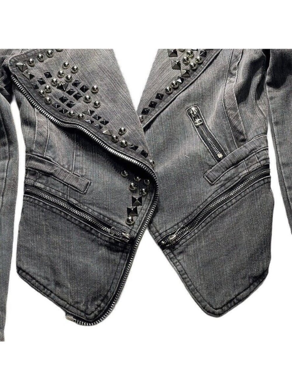 TOV HOLY G Denim Jacket Gray Cotton Embellished Moto Jean Jacket Women's Size S - Picture 9 of 16